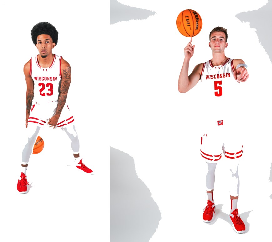 A photo of Chucky Hepburn and Tyler Wahl of the Wisconsin Badgers men's basketball team