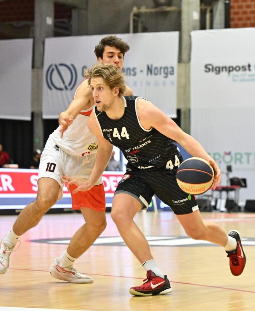 A photo of Brevin Pritzl playing for his team HAKRO Merlins Crailsheim in the German league.