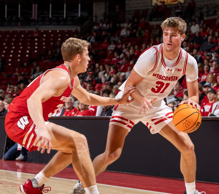 A photo of the Wisconsin Badgers during the Red/White Scrimmage, Sunday, Oct. 15, 2023, in Madison, Wis. (Photo by David Stluka/Wisconsin Athletic Communications)