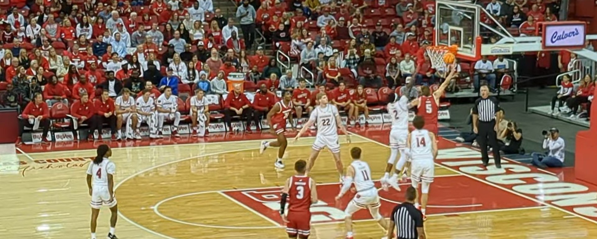 A photo of Tyler Wahl laying the ball in during the Wisconsin Badgers Red and White Scrimmage