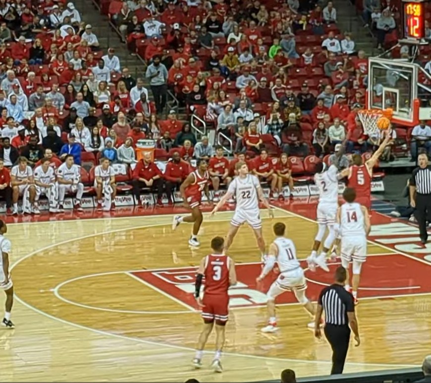 A photo of Tyler Wahl laying the ball in during the Wisconsin Badgers Red and White Scrimmage