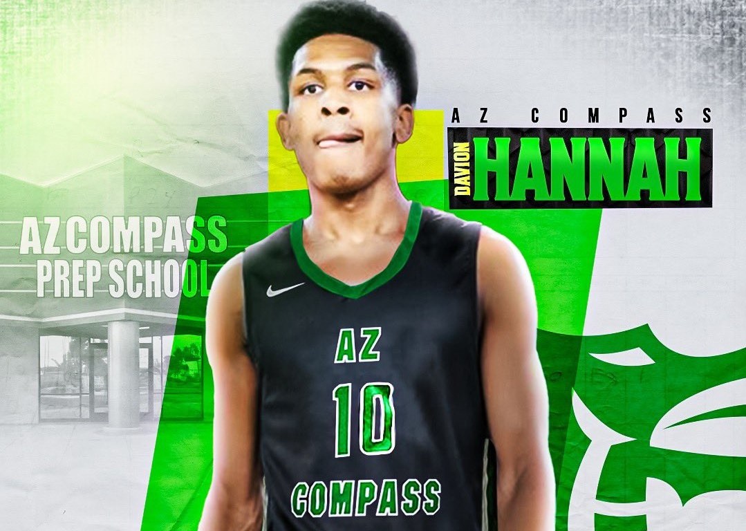 Davion Hannah wearing his basketball uniform in a graphic.