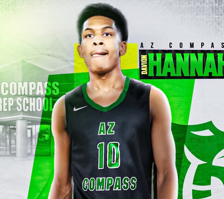 Davion Hannah wearing his basketball uniform in a graphic.