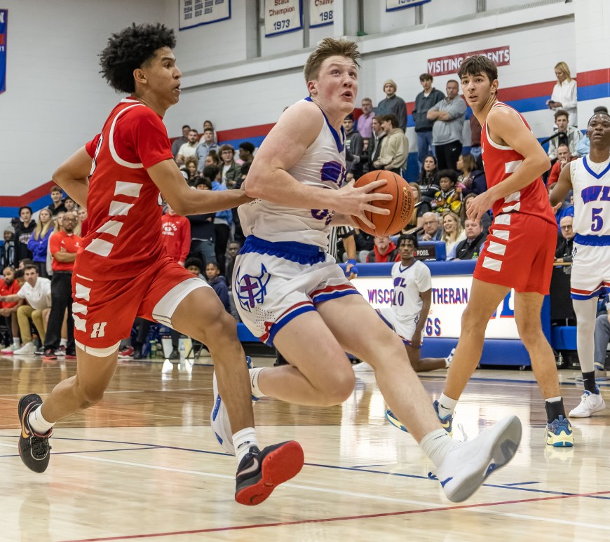 A photo of Kon Knueppel playing for Wisconsin Lutheran