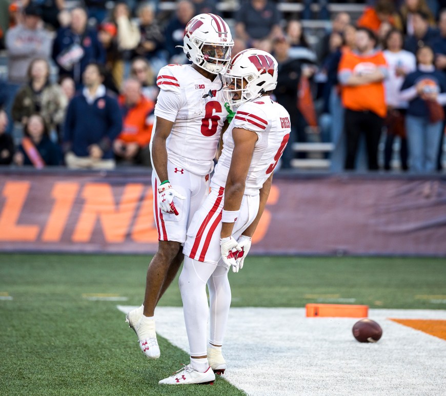 Will Pauling and Bryson Green celebrate a touchdown.